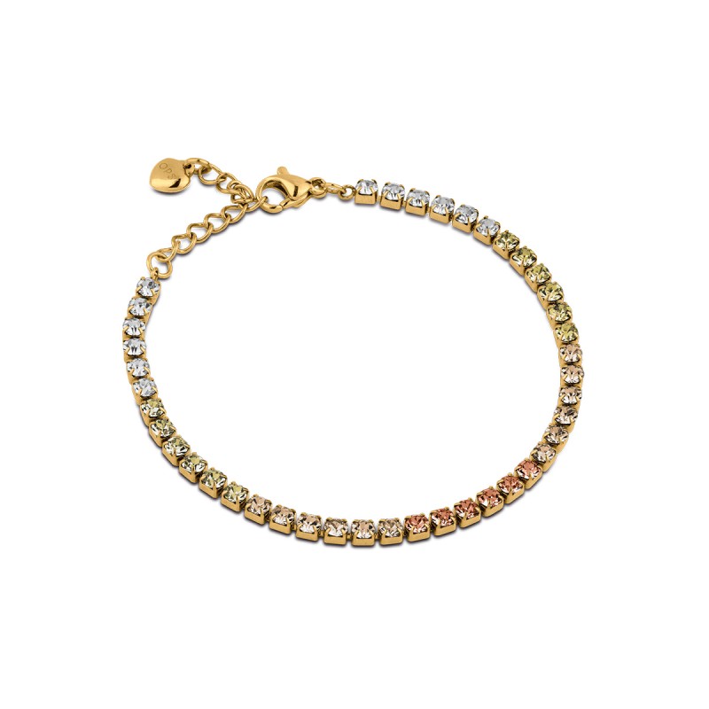Bracciale Tennis Donna OPSOBJECTS OPSBR-984 In Acciaio Dorato Con Cristalli Multicolore