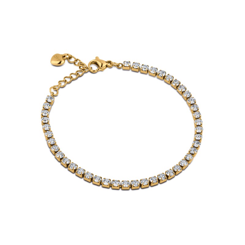 Bracciale Tennis Donna OPSOBJECTS OPSBR-936 In Acciaio Dorato Con Cristalli Bianchi