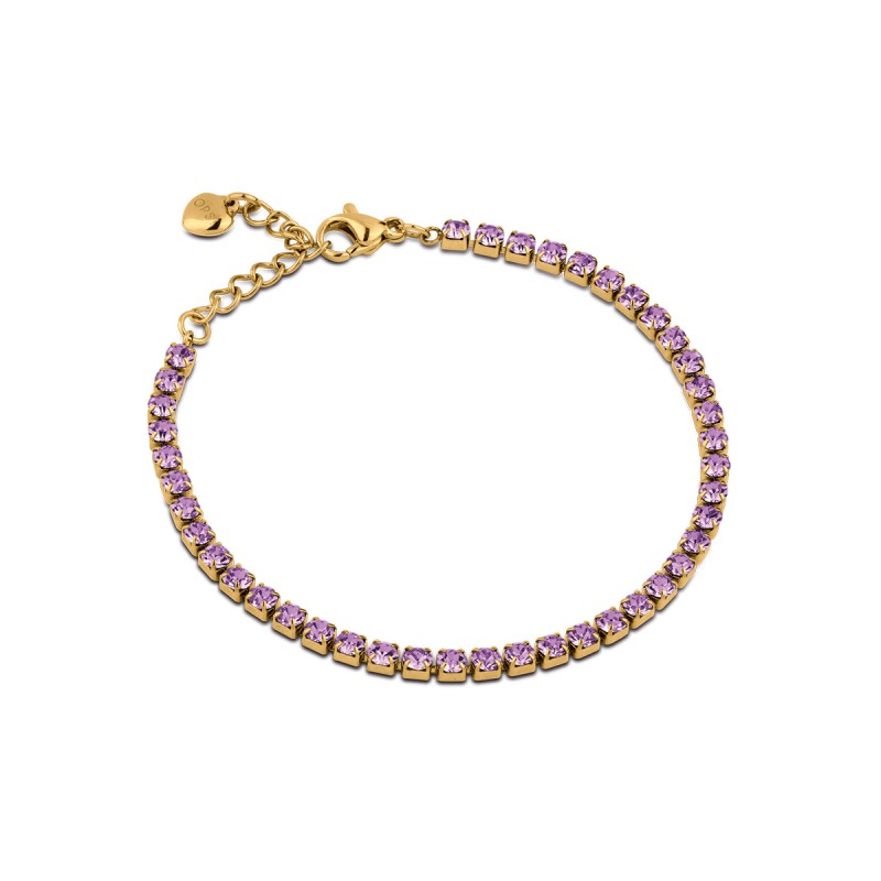 Bracciale Tennis Donna OPSOBJECTS OPSBR-944 In Acciaio Dorato Con Cristalli Lilla