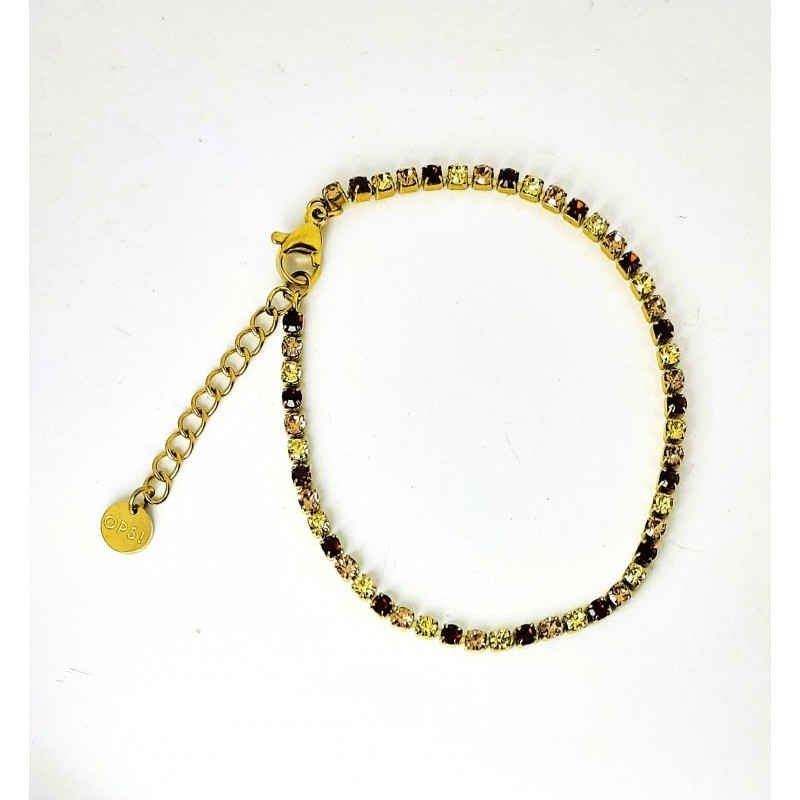 Bracciale Tennis Donna OPSOBJECTS OPSBR-987 In Acciaio Dorato Con Cristalli Multicolore
