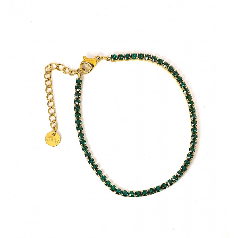 Bracciale Tennis Donna OPSOBJECTS OPSBR-953 In Acciaio Dorato Con Cristalli Verde Scuro