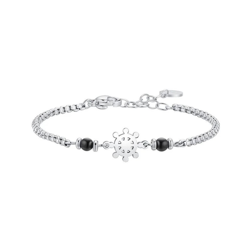 Bracciale Bambino Luca Barra JB256 In Acciaio Con Timone E Pietre Nere