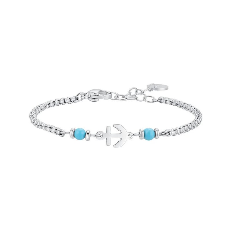 Bracciale Bambino Luca Barra JB255 In Acciaio Con Ancora E Pietre Turchesi