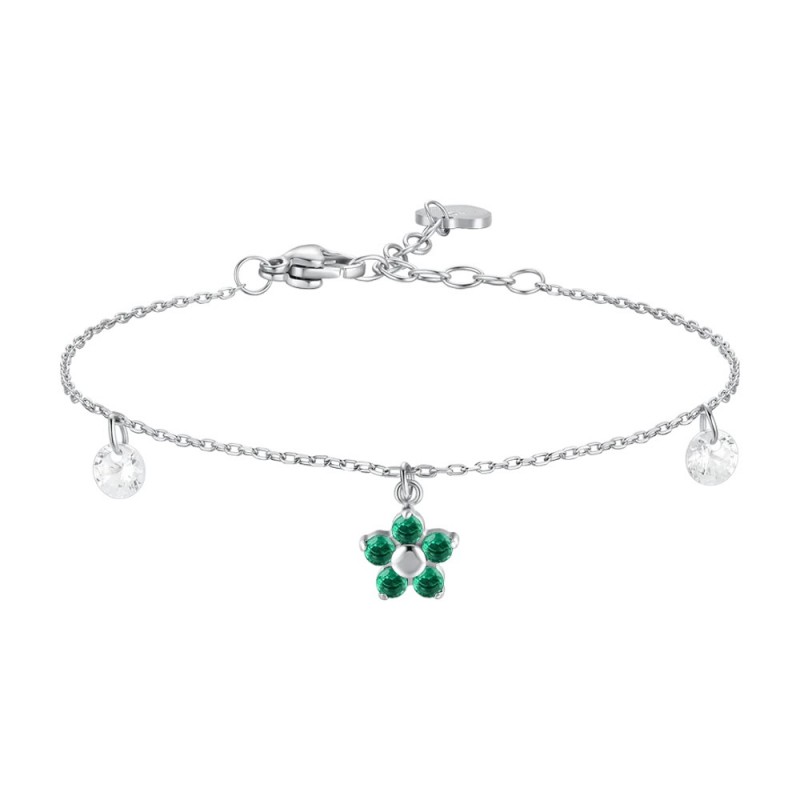 Bracciale Donna Luca Barra BK2859 In Acciaio Con Fiore E Zirconi Verdi