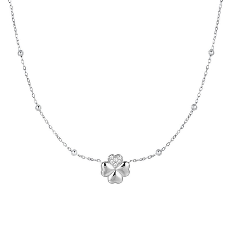 Collana Donna Luca Barra CK2204 In Acciaio Con Quadrifoglio E Zirconi