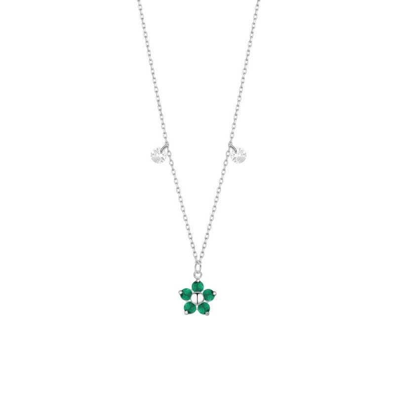 Collana Donna Luca Barra CK2197 In Acciaio Con Fiore E Zirconi Verdi