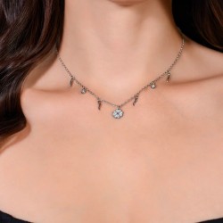 Collana Donna Luca Barra CK2037 In Acciaio Con Quadrifoglio E Cornetti