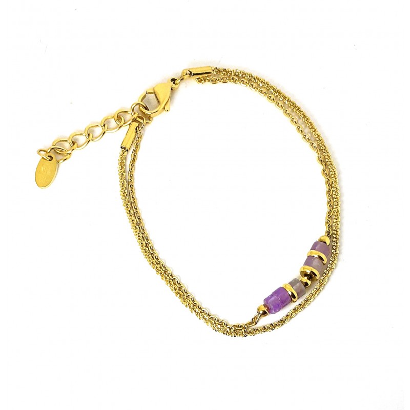 Bracciale Donna Lotus Style LS2561/2/2 In Acciaio Dorato A Doppio Filo Con Pietre Viola