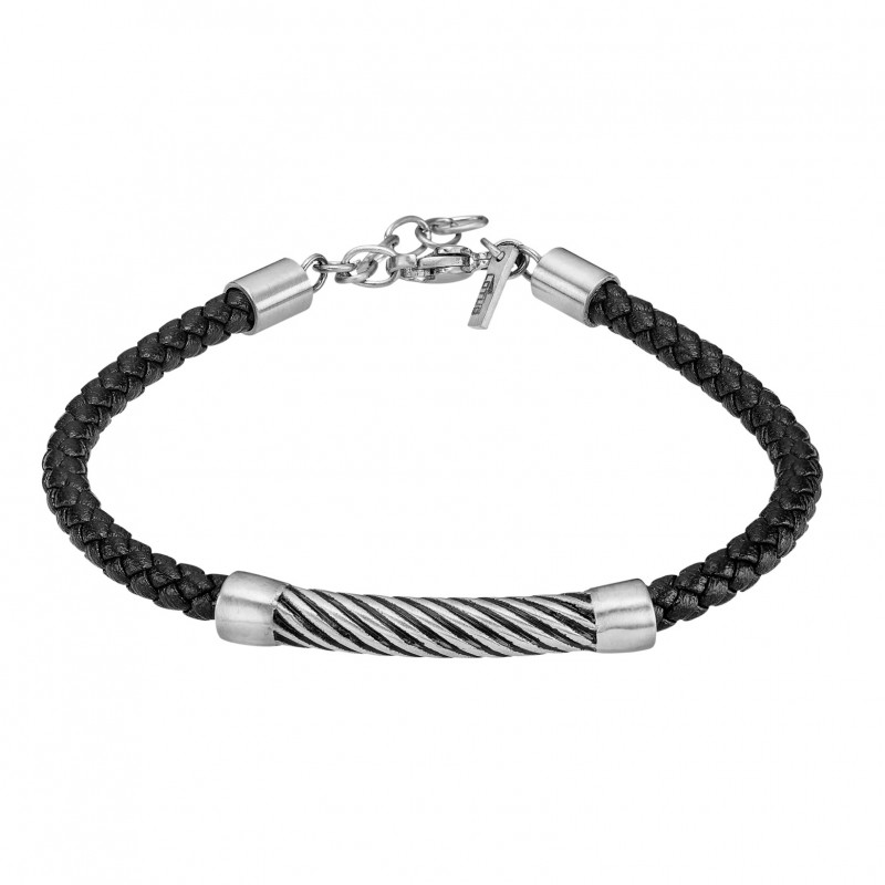 Bracciale Uomo Lotus Style LS2548/2/1 In Acciaio  E Cuoio Nero Intrecciato