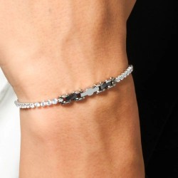 Bracciale Tennis Uomo Luca Barra BA1914 In Acciaio Con Zirconi E Ceramica Nera
