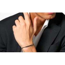 Bracciale Tennis Uomo Luca Barra BA1916 Con Zirconi Neri E Inserti In Ceramica Nera