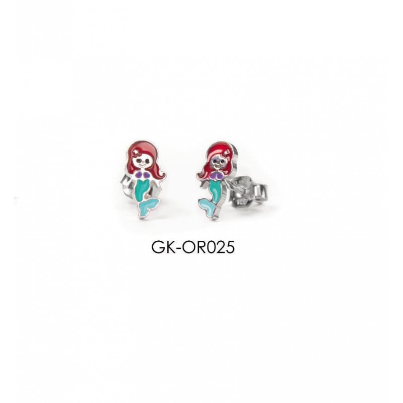 Orecchini Bimba Gisel Kids GK-OR025 In Argento Con Sirenetta Smaltata