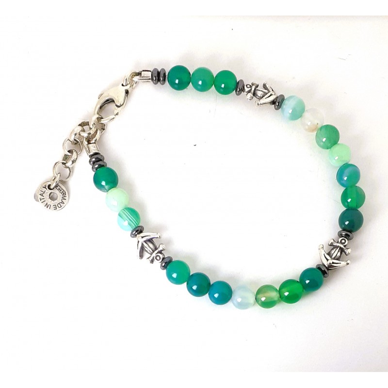 Bracciale Uomo Ananda925 A-BR409N In Argento Con Pietre Verdi E Ancore