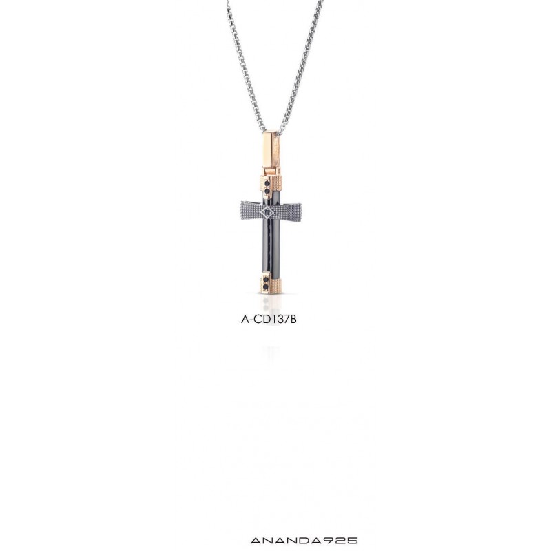 Collana Uomo Ananda925 A-CD137B In Argento Con Croce Bicolore