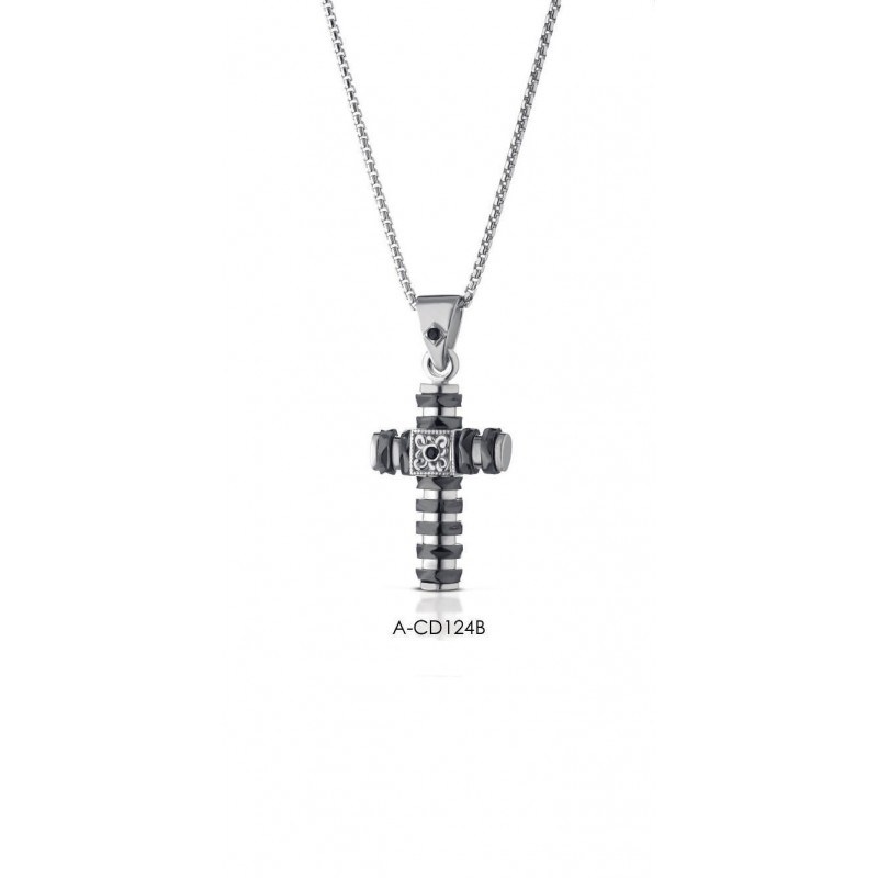 Collana Uomo Ananda925 A-CD124B In Argento Con Croce Con Elementi Antracite