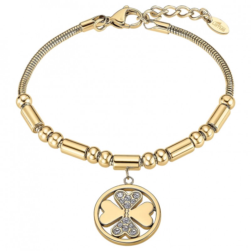 Bracciale Donna Lotus Style LS2467/2/2 In Acciaio Dorato Con Quadrifoglio E Strass