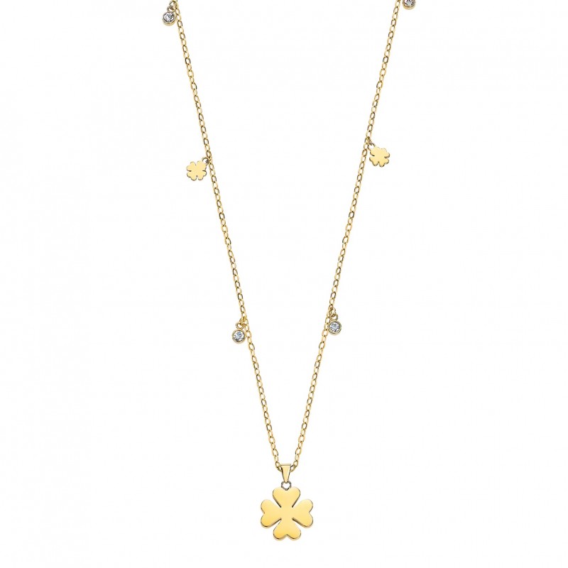 Collana Donna Lotus Style LS2601/1/2 In Acciaio Dorato Con Quadrifogli E Strass