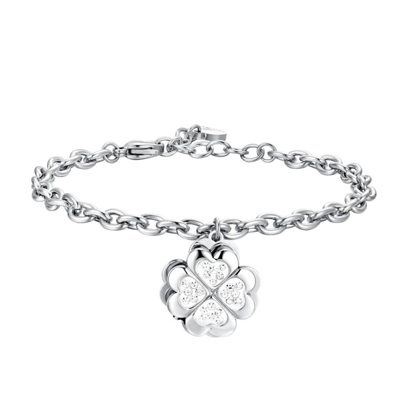 Bracciale Donna Luca Barra BK2669 In Acciaio Con Pendente Quadrifoglio Girevole
