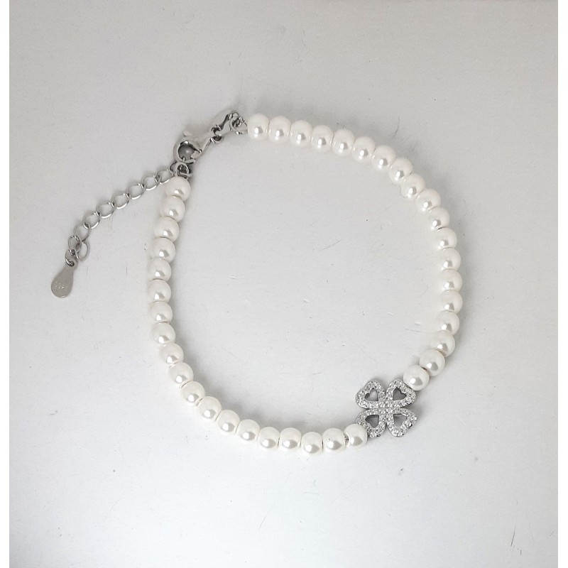 Bracciale Donna Gioja Argento CCD04 PQ In Argento Con Perla Bianche E Quadrifoglio