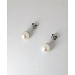 Orecchini Donna Kioto OR7-7,5/9KT In Oro Bianco 9 Carati E Perle Bianche