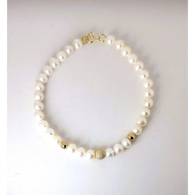 Bracciale Donna Kioto BRLS-3OG/9KT In Perle Con Sfere E Chiusura Oro Giallo 9 Carati