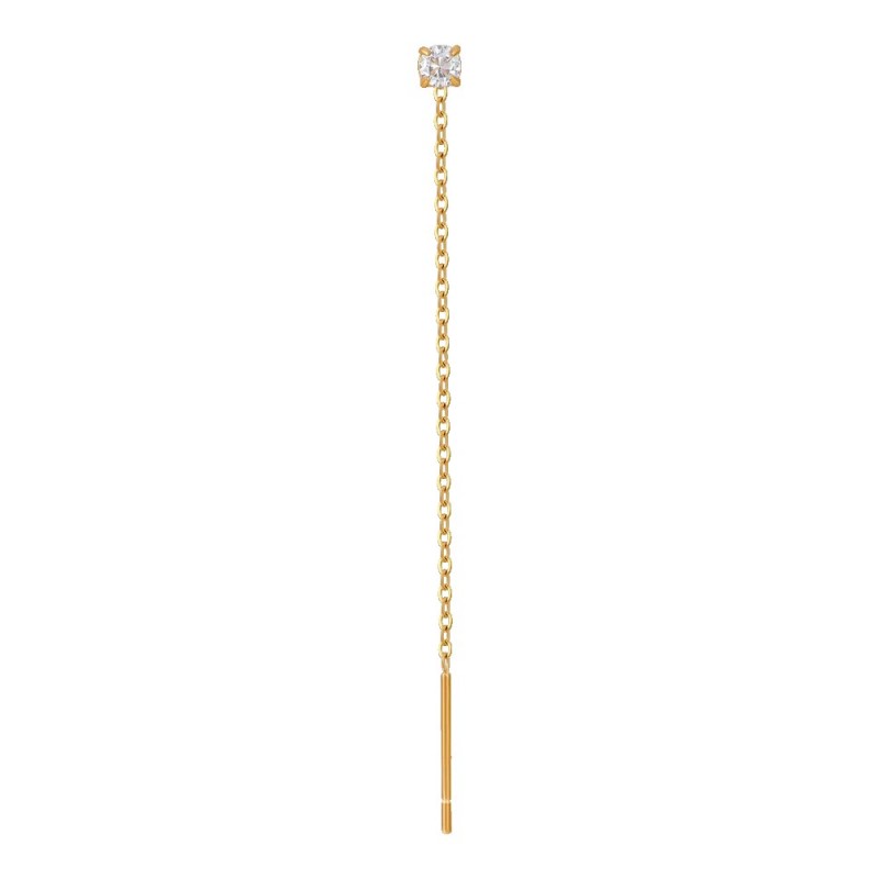 Mono Orecchino Donna Luca Barra OK1505 Pendente In Acciaio Dorato Con Zircone
