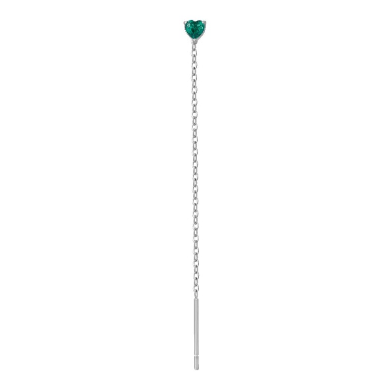 Mono Orecchino Donna Luca Barra OK1515 Pendente In Acciaio Con Cristallo Verde A Cuore