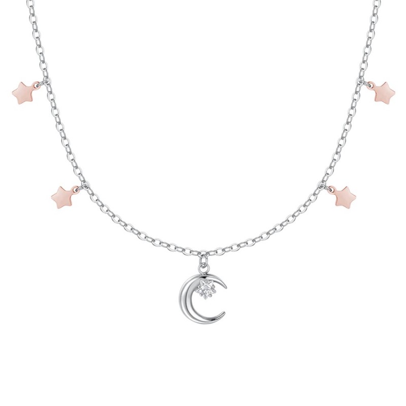 Collana Donna Luca Barra CK2167 In Acciaio Con Luna E Stelle