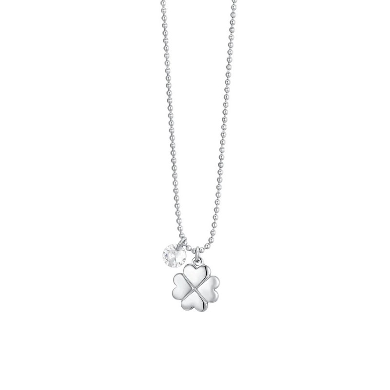 Collana Donna Luca Barra CK2056 In Acciaio Con Quadrifoglio E Cristallo