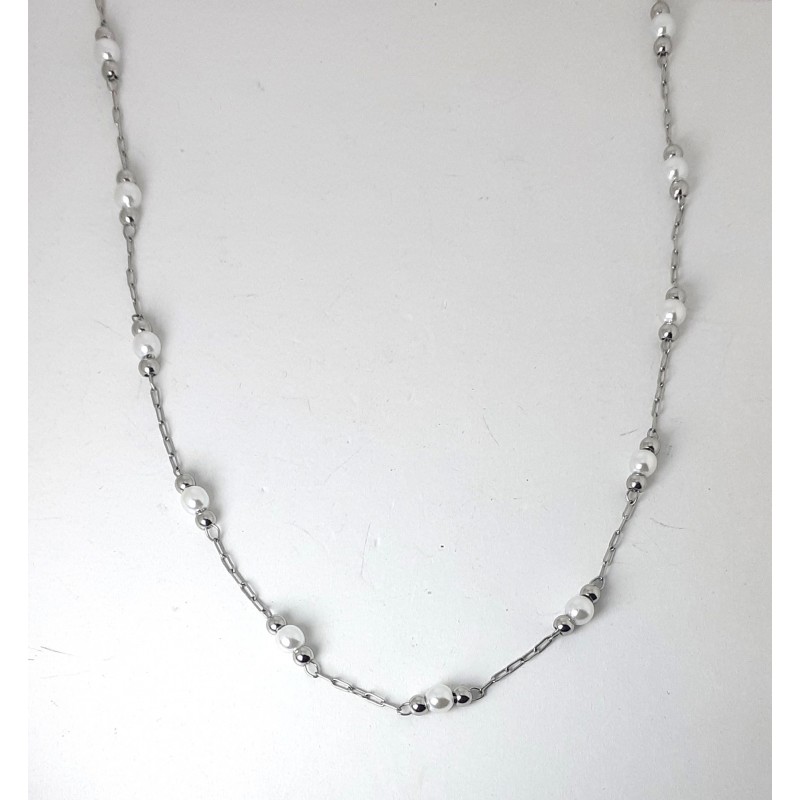 Collana Donna Luca Barra CK2272 In Acciaio Con Perle Bianche E Sfere Acciaio