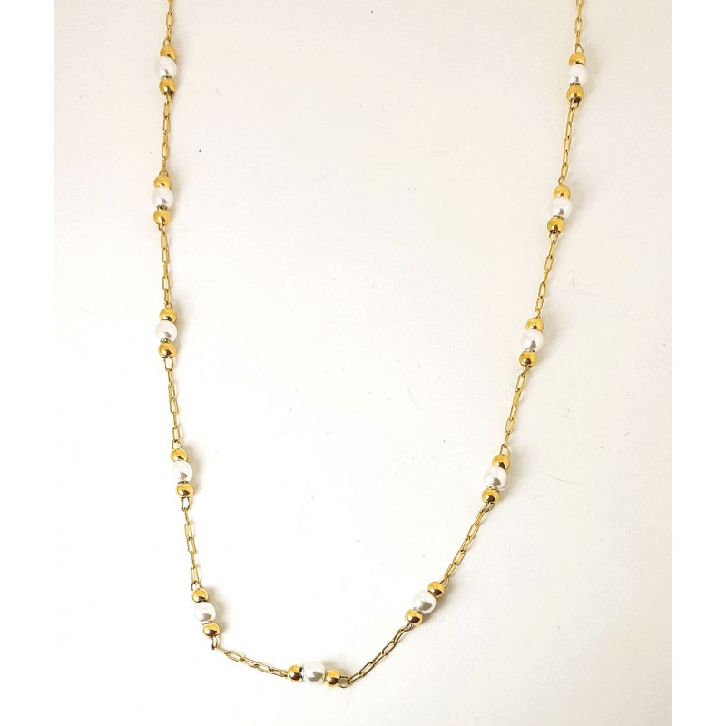 Collana Donna Luca Barra CK2273 In Acciaio Dorato Con Perle E Sfere