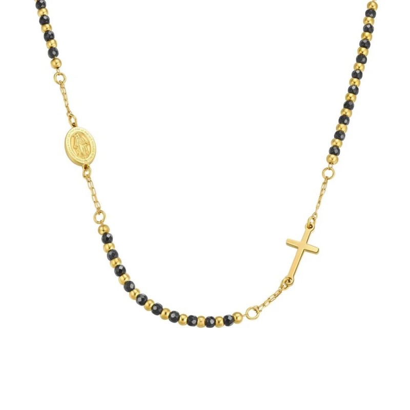 Collana Unisex Luca Barra CL364 Del Rosario In Acciaio Dorato Con Sfere Nere