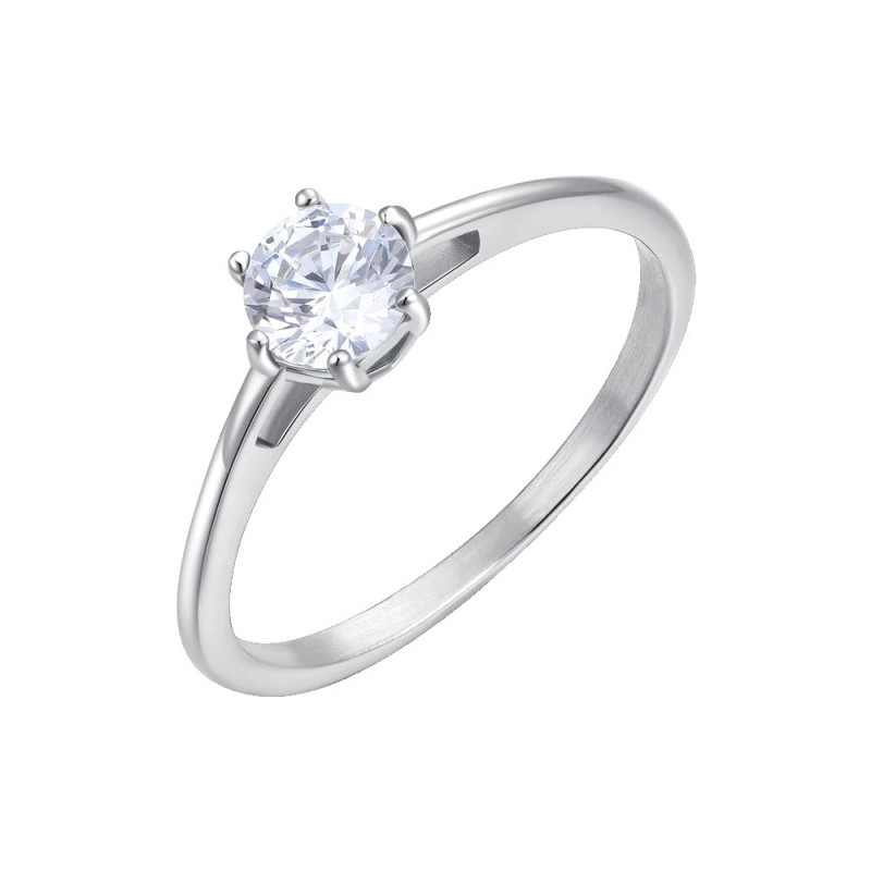 Anello Donna Luca Barra ANK586 Solitario In Acciaio Con Zircone Misura 18