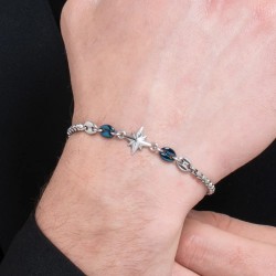 Bracciale Uomo Luca Barra BA1874 In Acciaio Con Rosa Dei Venti E Elementi Blu