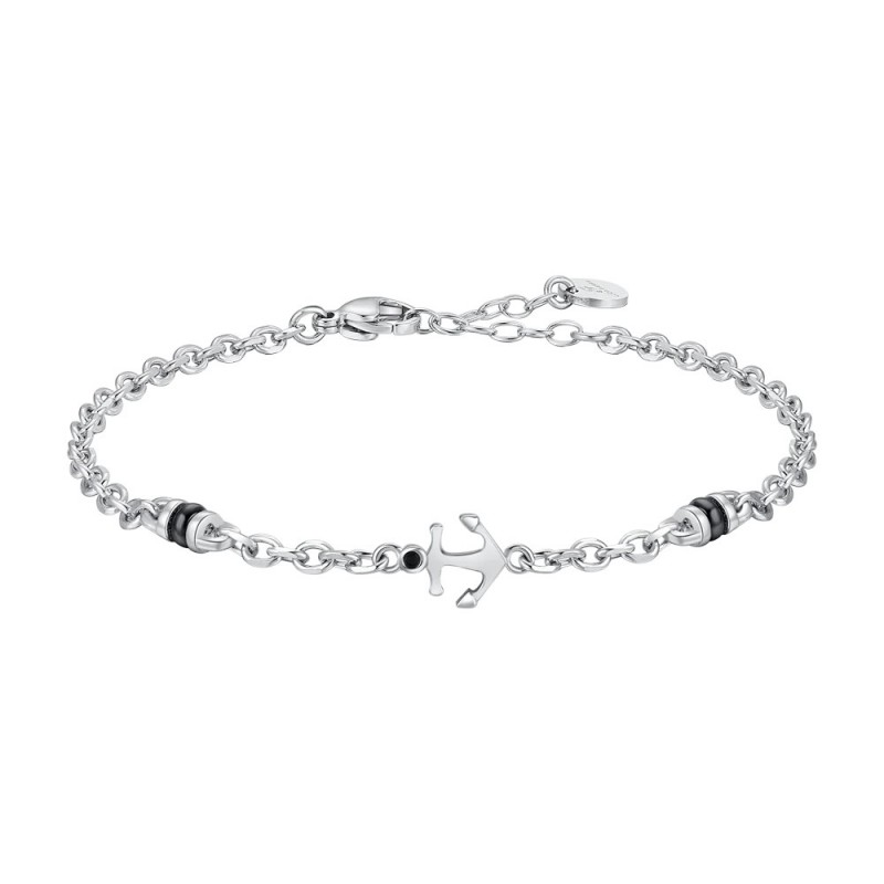 Bracciale Uomo Luca Barra BA1931 In Acciaio Con Ancora E Elementi Neri