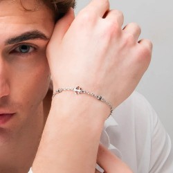 Bracciale Uomo Luca Barra BA1931 In Acciaio Con Ancora E Elementi Neri