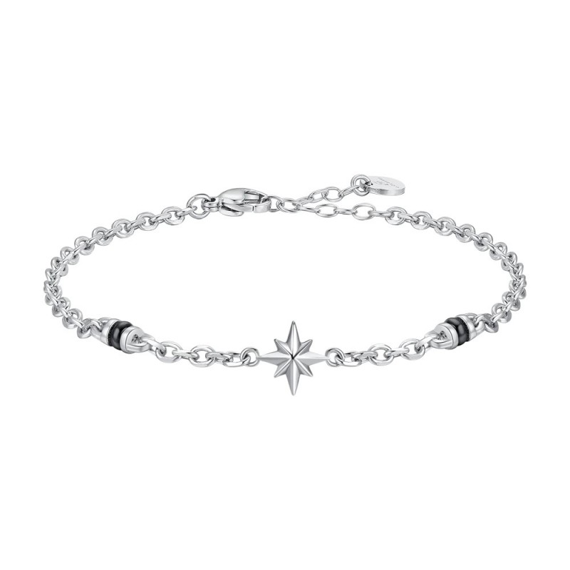 Bracciale Uomo Luca Barra BA1928 In Acciaio Con Rosa Dei Venti E Elementi Neri