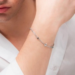 Bracciale Uomo Luca Barra BA1928 In Acciaio Con Rosa Dei Venti E Elementi Neri