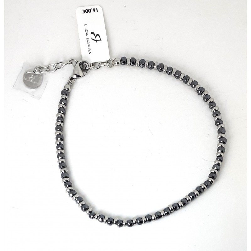 Bracciale Uomo Luca Barra BA1882 In Acciaio Con Sfere Ematite