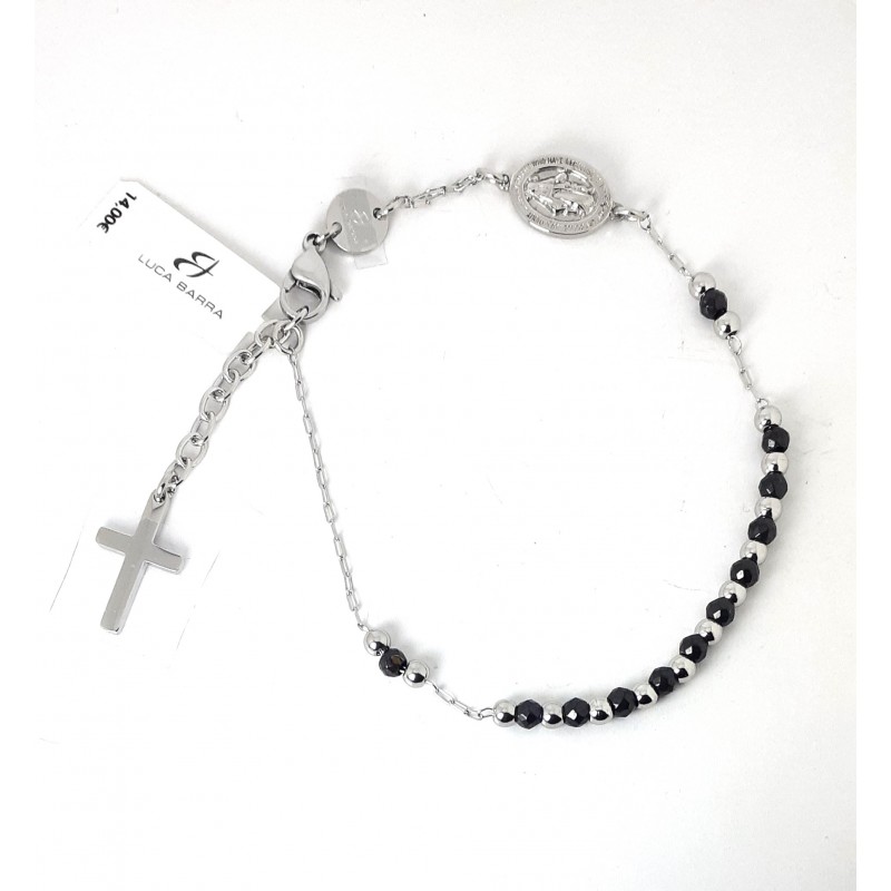 Bracciale Uomo Del Rosario Luca Barra BA1892 In Acciaio Con Pietre Nere