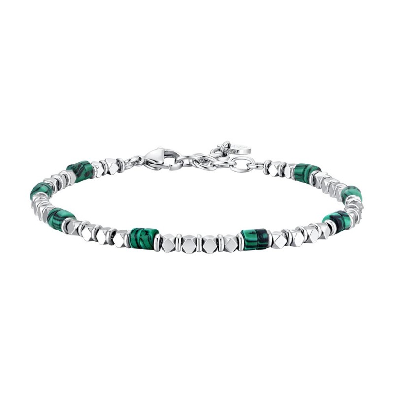 Bracciale Uomo Luca Barra BA1867 In Acciaio Con Pietre Verdi