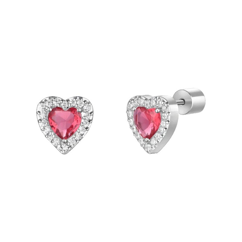 Orecchini Donna Luca Barra OK1588 A Cuore Con Zirconi Rossi E Bianchi