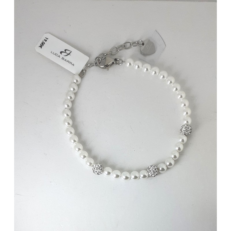 Bracciale Donna Luca Barra BK2986 In Acciaio Con Perle 4 mm E Sfere Con Strass