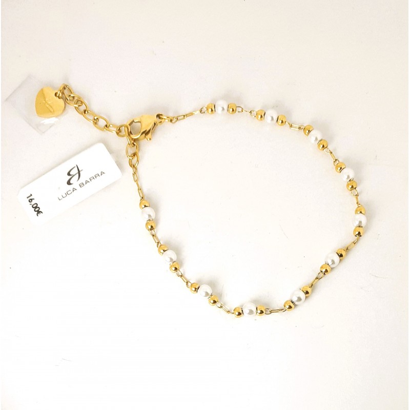Bracciale Donna Luca Barra BK2972 In Acciaio Dorato Con Perle 3 mm E Sfere