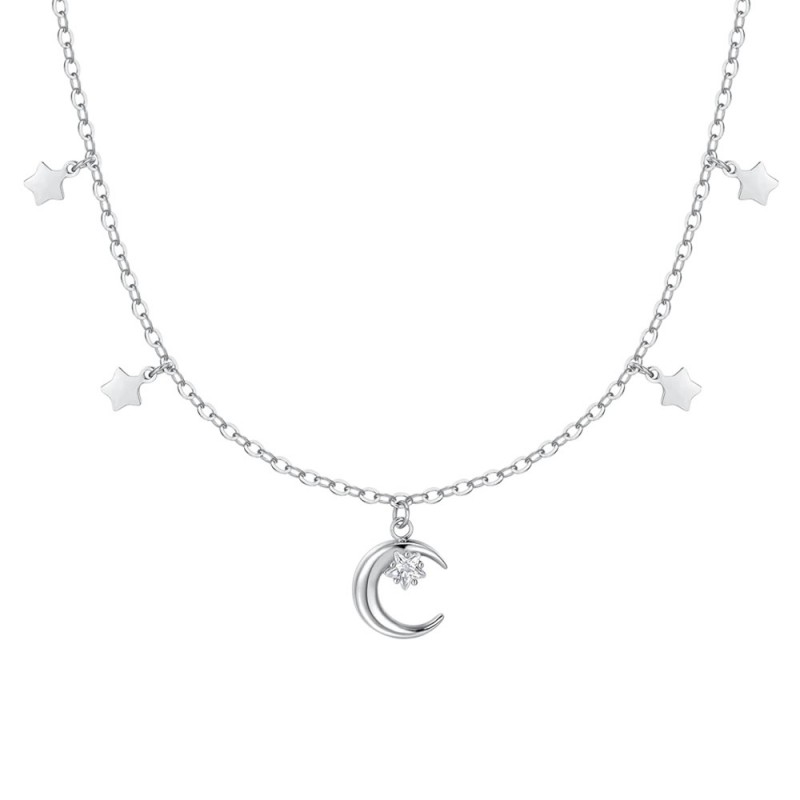 Collana Donna Luca Barra CK2166 In Acciaio Con Luna E Stelle