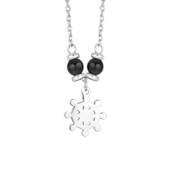 Collana Bambino Luca Barra JC169 In Acciaio Con Timone E Pietre Nere