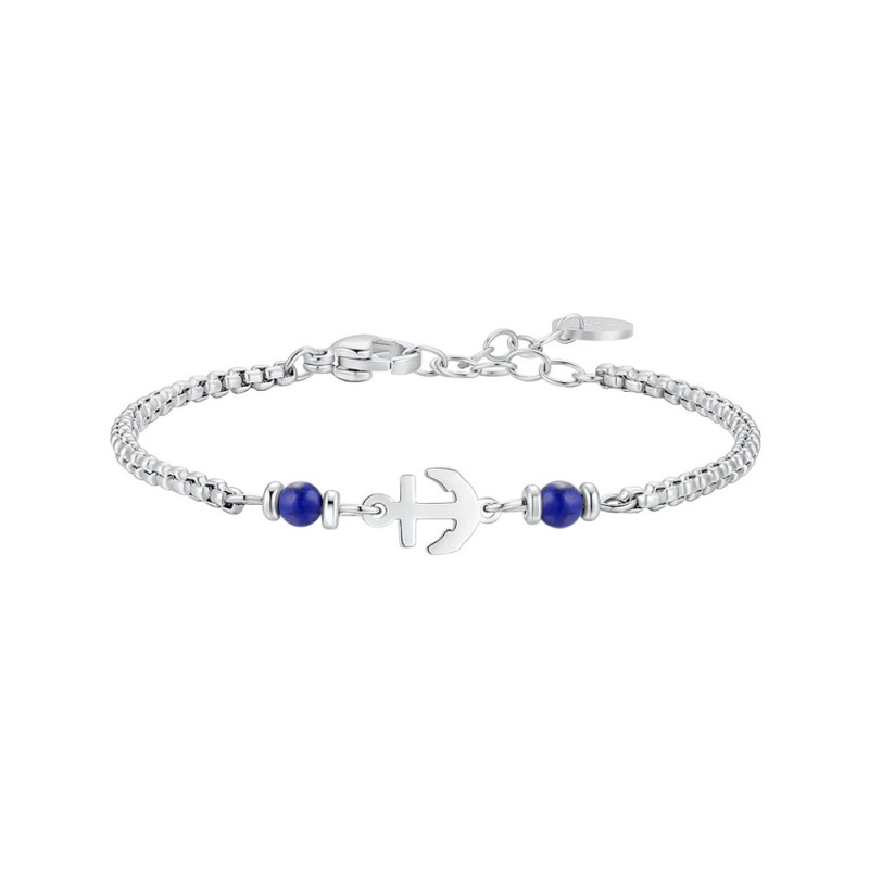 Bracciale Bambino Luca Barra JB254 In Acciaio Con Ancora E Pietre Blu