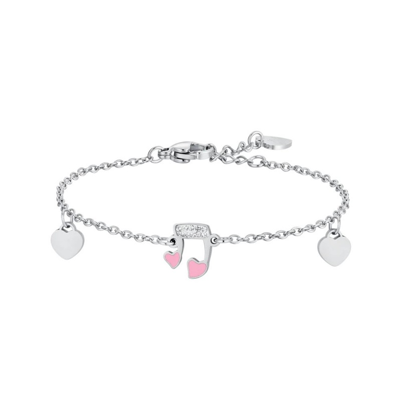 Bracciale Bimba Luca Barra JB221 In Acciaio Nota Musicale E Cuori