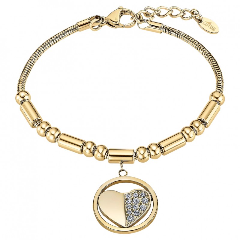 Bracciale Donna Lotus Style LS2466/2/2 In Acciaio Dorato Con Cuore E Strass