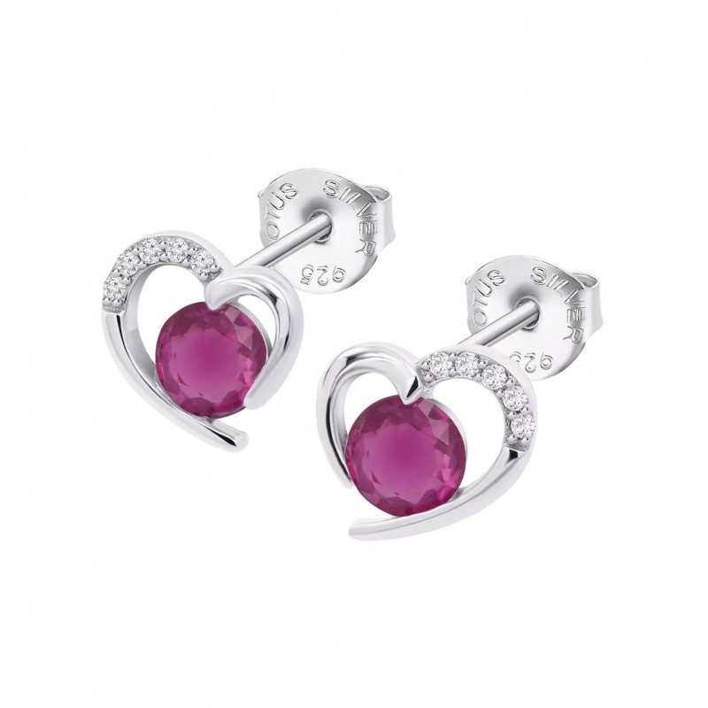 Orecchini Donna Lotus Silver LP3106-4/7 In Argento A Cuore Con Zirconi Rossi